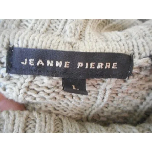 Vintage Sage 100% Cotton cable knit ribbed turtleneck Sweater Sz L Jeanne Pierre - Picture 4 of 5